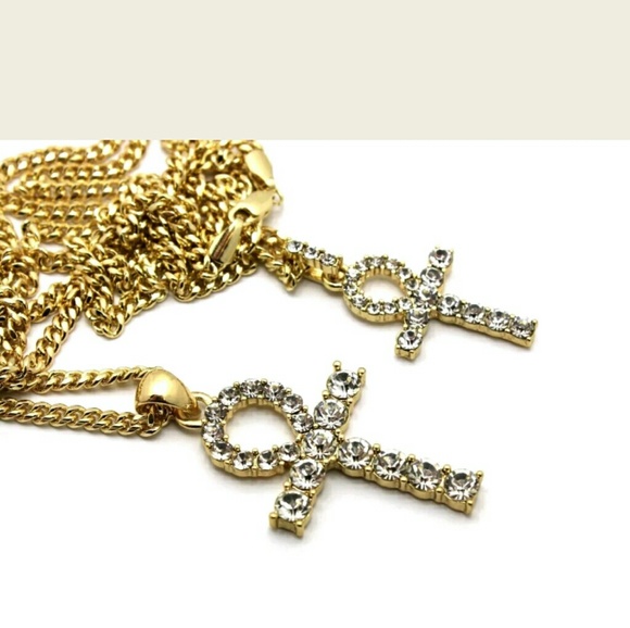 NEW ICED OUT HIP HOP GOLD SILVER ANKH
DOUBLE PEND - Picture 4 of 5